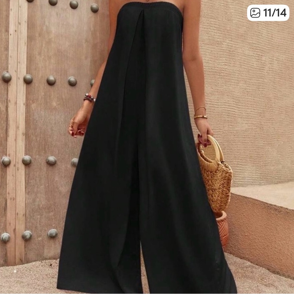 Strapless Wide-Leg Jumpsuit - Black